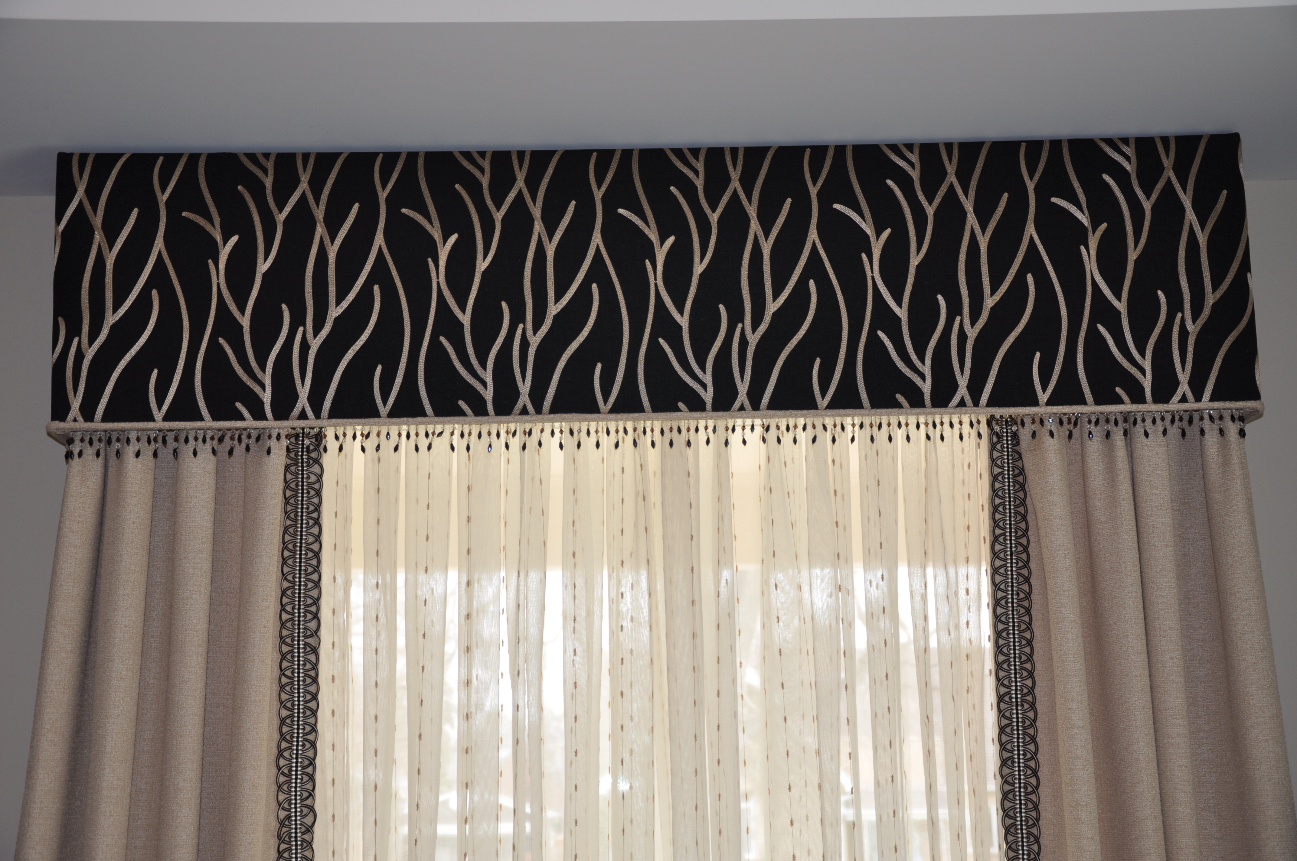 Fisher House Elegant and beautiful black and gold upholstered cornices